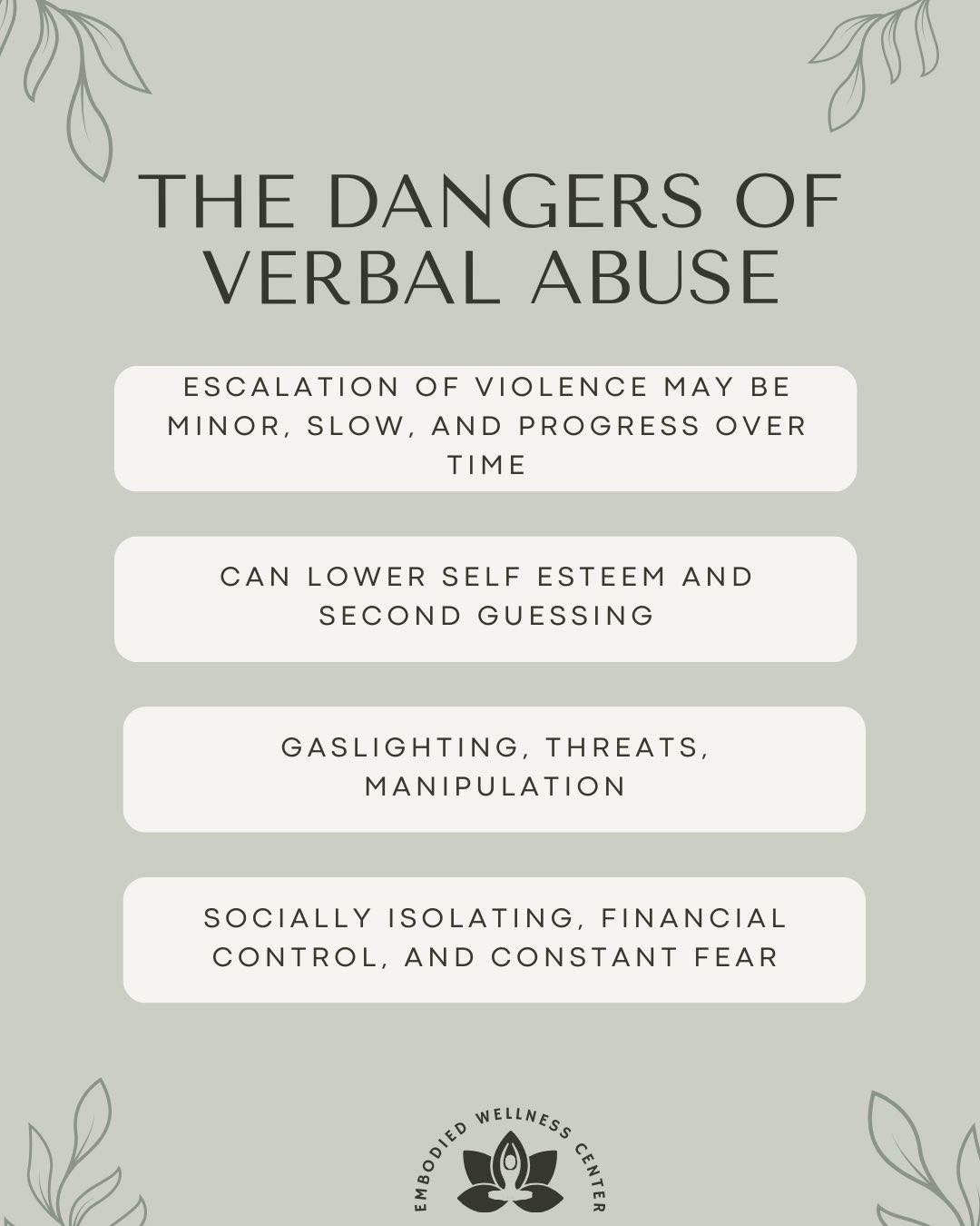Verbal abuse does not discriminate. Anyone can experience it, in many different forms. Take your life back today, and find relief from the anguish of verbal abuse. To read more about recognizing the signs, setting boundaries, and seeking support for verbal abuse, head to the link in our bio to read the latest post!