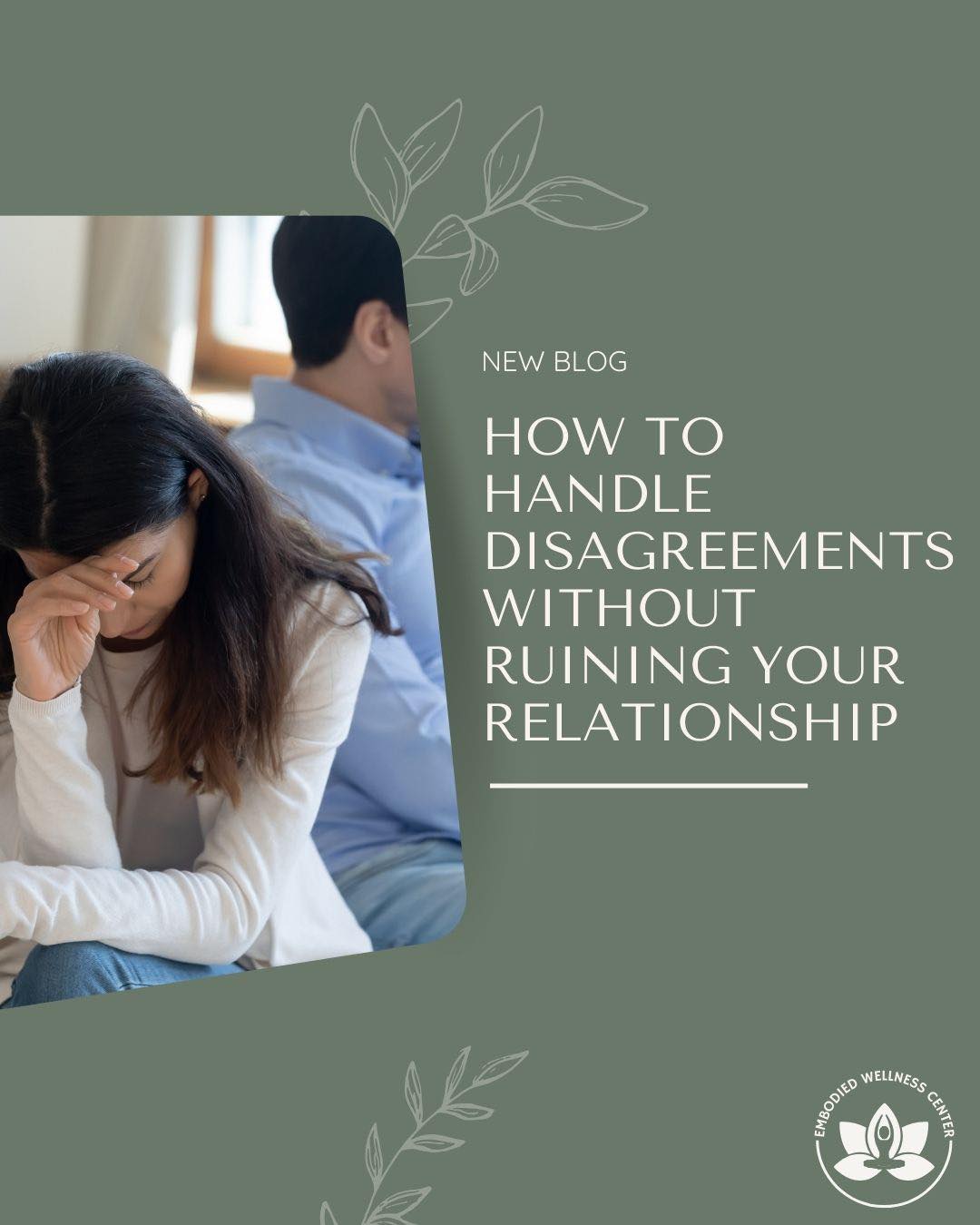 Do you and your partner have repetitive arguments? Click the link in our bio to read the latest blog post, "How to Handle Disagreements Without Ruining Your Relationship" to learn how to manage recurring relationship conflicts with healthy communication, curiosity, and understanding.