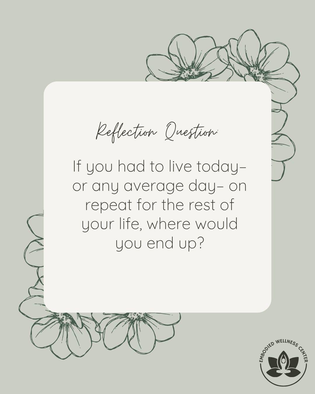 It's easy to get caught up in where we're going and forget to consider where our everyday habits are taking us. The way we spend our time, the boundaries we set (or don't), the relationships we nurture, and the ways we care for ourselves all shape the lives we're creating. What’s one thing you’d like more of in your everyday life?
.
.
.
#embodiedwellnesscenter #chicagotherapist #chicago  #mentalhealth #mentalhealthmatters #chicagogram #therapist #anxiety  #therapistsofinstagram #chicagowellness #holistictherapist #mentalhealththerapist #therapistsofig #selfreflection #mindfulliving #mentalhealthawareness #personalgrowth #selfawareness #intentionalliving #mindfulness #selfcare #mentalwellness #innergrowth #emotionalwellness #therapythoughts #healingjourney #healthyhabits #mindsetshift