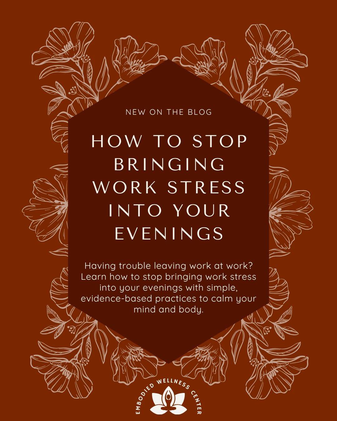 You closed your laptop, but are you still ruminating on the workday or lashing out at your family? Sometimes the hardest part of the day isn’t the work itself, but learning how to leave it behind. Our latest blog shares simple ways to release stress, calm your body, and actually enjoy your evenings again. Link in bio to read more.
.
.
.
#embodiedwellnesscenter #chicagotherapist #chicago #mentalhealth #mentalhealthmatters #chicagogram #therapist #anxiety #therapistsofinstagram #chicagowellness #holistictherapist #mentalhealththerapist #therapistsofig #worklifebalance #stressrelief #mindfulliving #mentalwellness #selfcaretips #nervoussystemregulation #eveningroutine #burnoutrecovery #mindbodyconnection #intentionalrest #wellnessjourney #stressmanagement #calmdown #presenceoverproductivity #holisticwellness