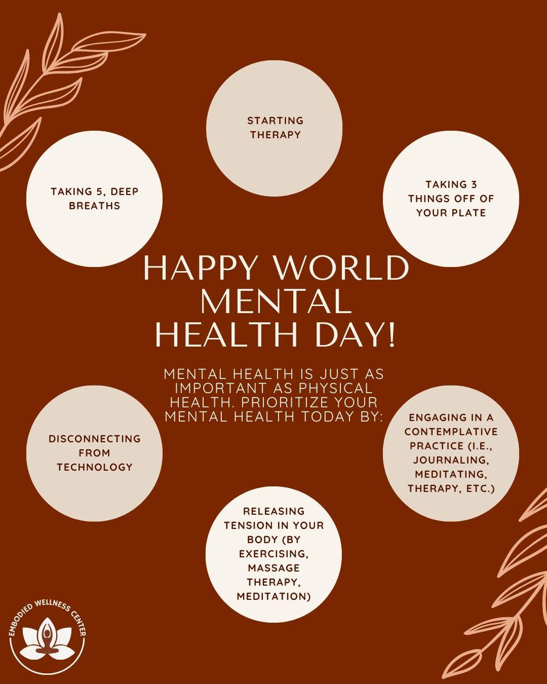 The world can feel especially heavy right now-- globally, nationally, or in our own lives. On days like today, it’s a reminder that mental health is not a luxury, it’s a necessity.
.
Caring for mental health means advocating for better policies and access to care, but it also means tending to our own wellbeing. When we take care of ourselves, the ripple effect can create positive change around us.
.
If you’re looking for extra support, we’re here for you. At Embodied Wellness Center, we offer individual therapy, couples counseling, somatic therapy, and corporate workshops. Visit the link in our bio to get started.