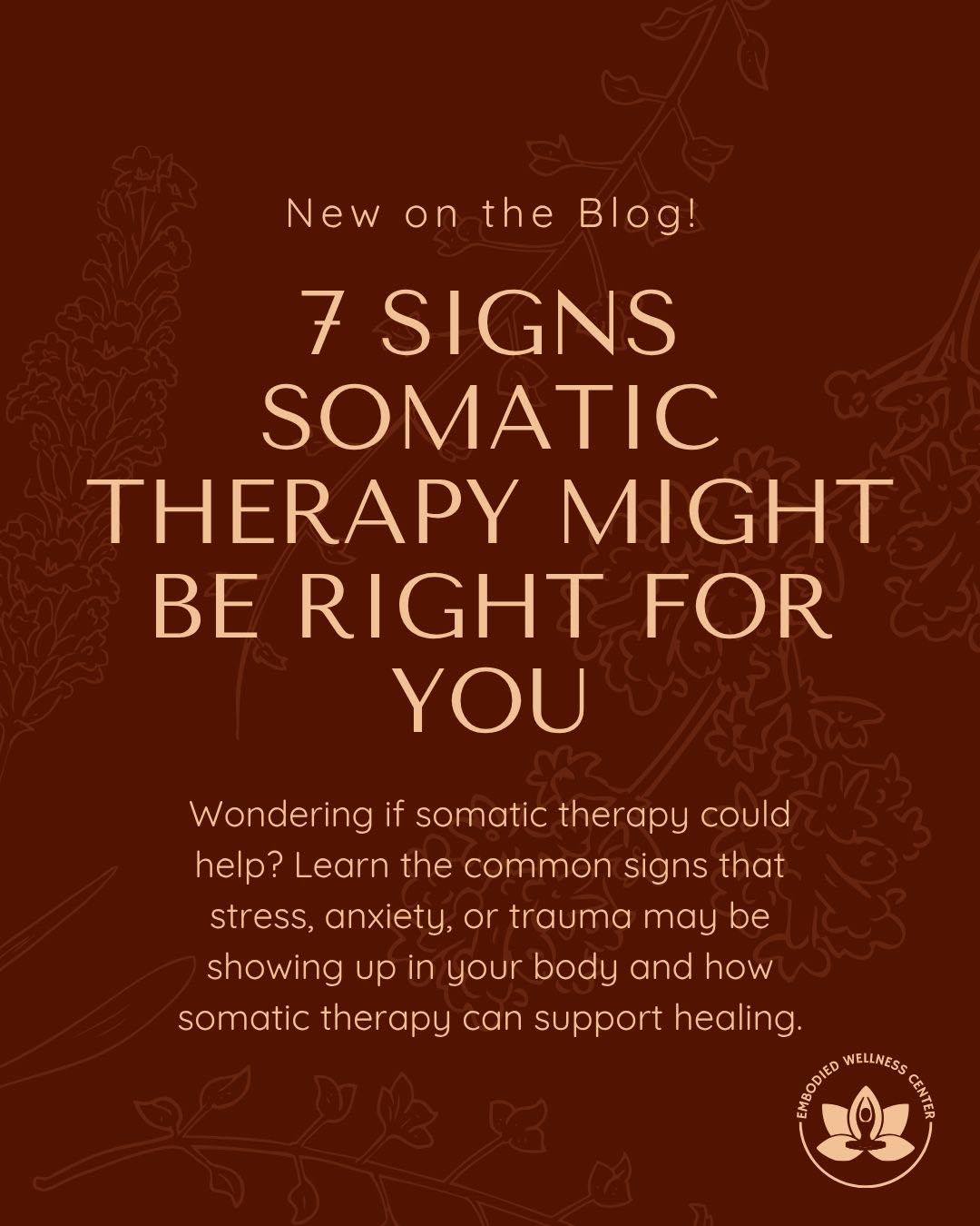 Maybe you've been in therapy before but still feel like something is missing. Or maybe you've noticed that stress doesn't just live in your mind. It shows up as tight shoulders, a clenched jaw, stomach issues, or feeling like you can never truly relax. Somatic therapy recognizes that healing isn't just about changing your thoughts. It's about understanding what your body has been holding onto, too. In our newest blog, we're sharing seven signs that somatic therapy might be right for you, how it works, and why including the body in the healing process can lead to deeper, more lasting change. Read the full blog through the link in our bio.
.
.
.
#embodiedwellnesscenter #chicagotherapist #chicago #mentalhealth #mentalhealthmatters #chicagogram #therapist #anxiety #therapistsofinstagram #chicagowellness #holistictherapist #mentalhealththerapist #therapistsofig #somatictherapy #mindbodyconnection #mentalhealth #mentalhealthawareness #anxiety #traumahealing #stressmanagement #burnoutrecovery #nervoussystemregulation #therapy #healing #mindfulness #selfcare #virtualtherapy