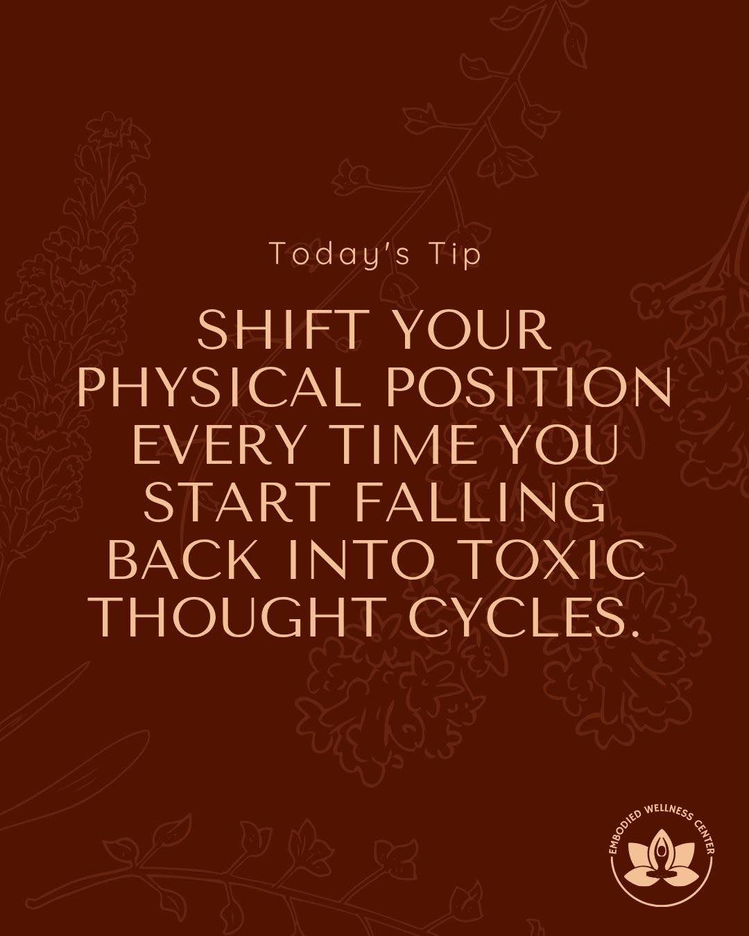 Changing your body positioning can be grounding because the body and nervous system are directly linked. When someone is anxious, their body often mirrors that state (tight muscles, shallow breathing, collapsed posture, frozen stillness). Shifting your position interrupts that automatic pattern and gives the nervous system a new cue.