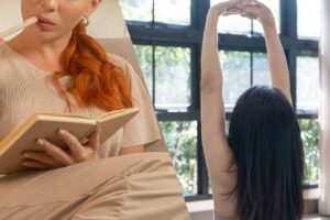 Illustration of journaling and gentle movement representing different coping skills for emotional regulation