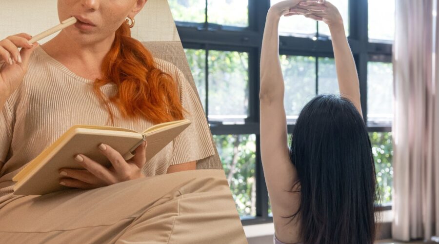 Illustration of journaling and gentle movement representing different coping skills for emotional regulation