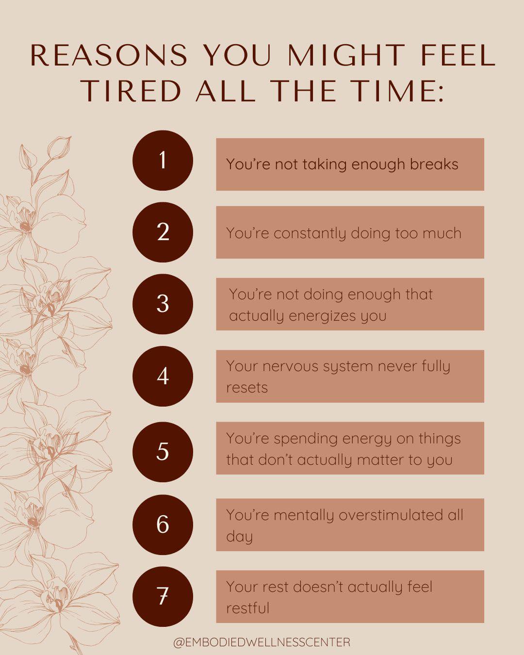 Feeling tired all the time isn’t always about sleep. In our newest blog post, we break down the hidden reasons you may feel exhausted all the time and what your body may actually be trying to tell you.
Read now at the link in bio.
.
.
.
#embodiedwellnesscenter #chicagotherapist #chicago #mentalhealth #mentalhealthmatters #chicagogram #therapist #anxiety #therapistsofinstagram #chicagowellness #holistictherapist #mentalhealththerapist #therapistsofig #mentalhealth #burnout #burnoutrecovery #stressmanagement #chronicstress #mentalexhaustion #selfcare #mindfulness #nervoussystem #anxiety #emotionalwellness #worklifebalance #somatichealing #wellnessjourney #therapytips