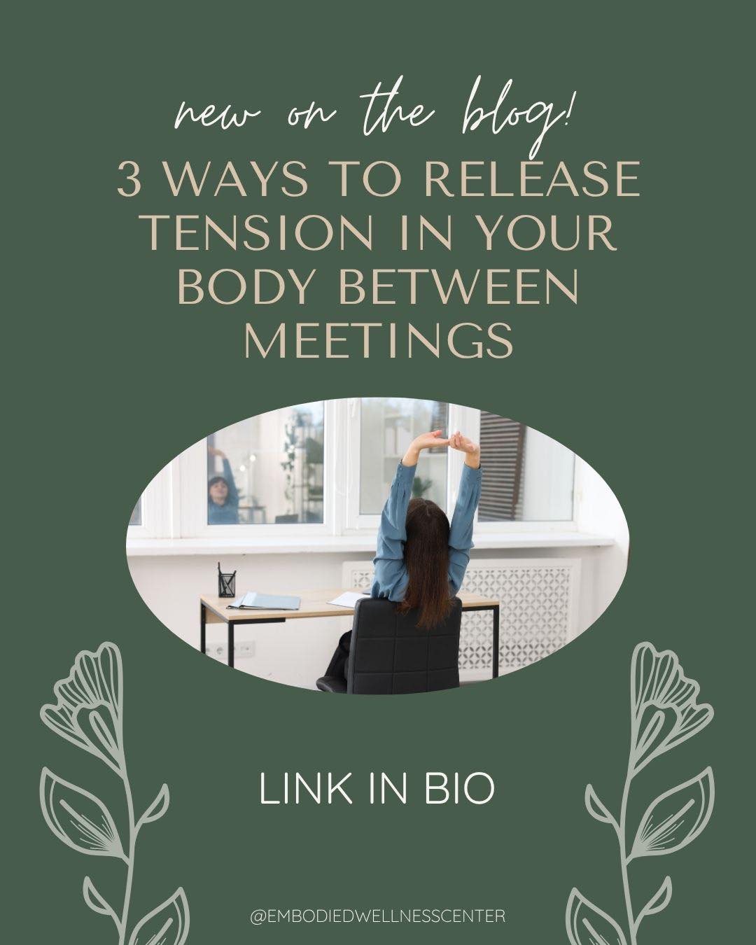 Stress doesn't just happen in our minds. It shows up in our bodies, too. By the end of the day, maybe your shoulders are creeping toward your ears, your jaw is clenched, or you're holding your breath without realizing it. That's because our bodies often continue carrying stress long after the stressful moment has passed.
The good news is that you don't always need a 30-minute meditation to feel better. Sometimes just one or two intentional minutes between meetings can help reset your nervous system and stop tension from building throughout the day.
.
Our newest blog shares three simple techniques you can try today. Full link in bio.
.
.
.
#embodiedwellnesscenter #chicagotherapist #chicago #mentalhealth #mentalhealthmatters #chicagogram #therapist #anxiety #therapistsofinstagram #chicagowellness #holistictherapist #mentalhealththerapist #therapistsofig #somatictherapy #stressrelief #mindfulness #nervoussystemregulation #mentalhealth #therapy #burnoutrecovery #anxietyrelief #bodyawareness #grounding #wellness #virtualtherapy #selfcare #stressmanagement #mentalwellness #mindbodysoul #mindfullife