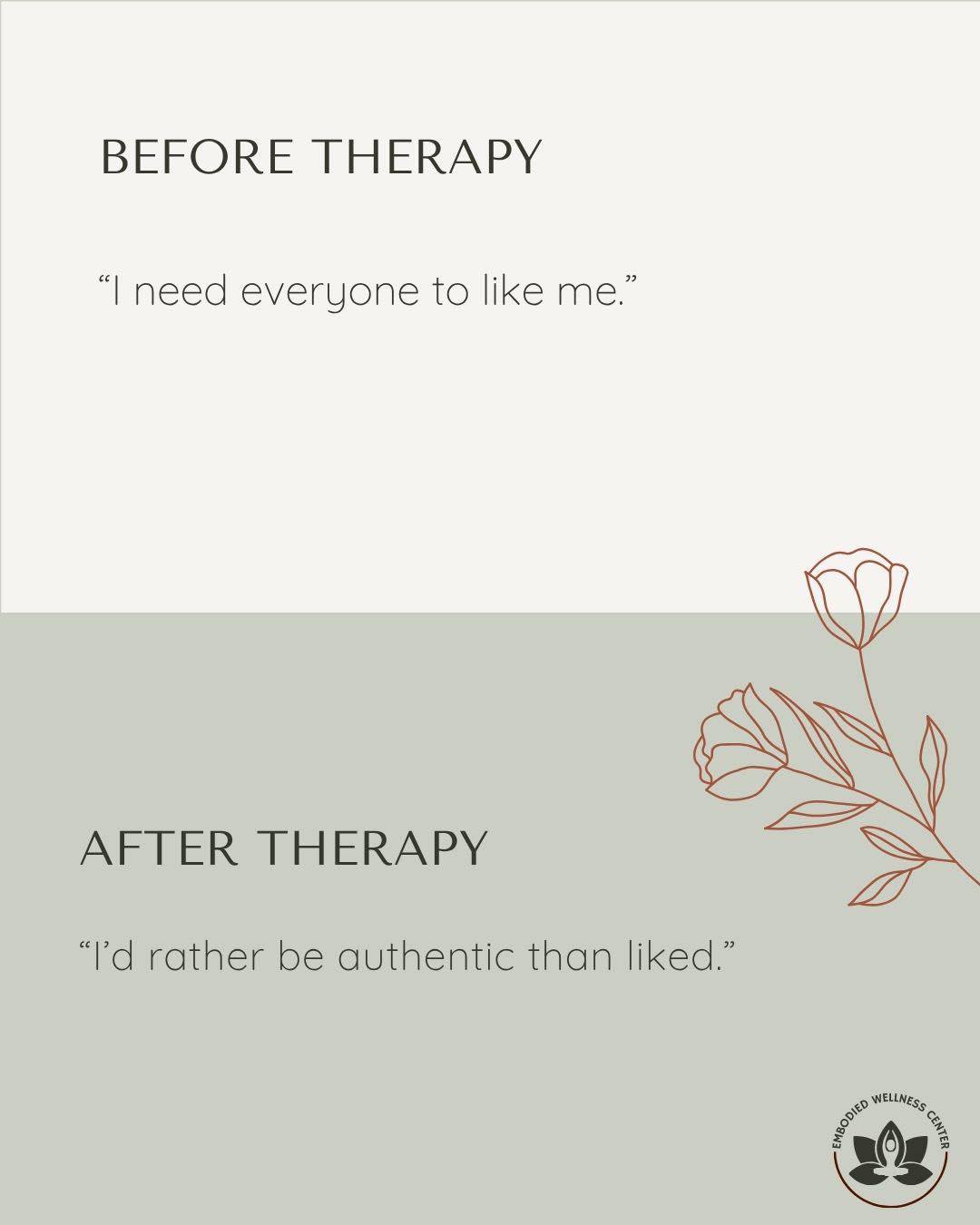 Therapy can help you create more authentic and solid relationships. One of the transformations that often comes from working on relationships in therapy is about allowing yourself to show up more authentically in relationships, and prioritizing that over being liked by everyone. You might still care what people think. You might still feel uncomfortable when someone is disappointed in you. The difference is learning that you can handle that discomfort without abandoning yourself to keep the peace.
.
Want help creating more authentic, fulfilling relationships? We can help. Click the link in our bio to get started.
.
.
.
#embodiedwellnesscenter #chicagotherapist #chicago #mentalhealth #mentalhealthmatters #chicagogram #therapist #anxiety #therapistsofinstagram #chicagowellness #holistictherapist #mentalhealththerapist #therapistsofig #therapy #mentalhealth #mentalhealthawareness #therapistsofinstagram #chicagotherapist #illinoistherapist #onlinetherapy #selfworth #selfesteem #peoplepleasing #peoplepleaser #boundaries #authenticity #selfacceptance #personalgrowth #healingjourney #anxietytherapy