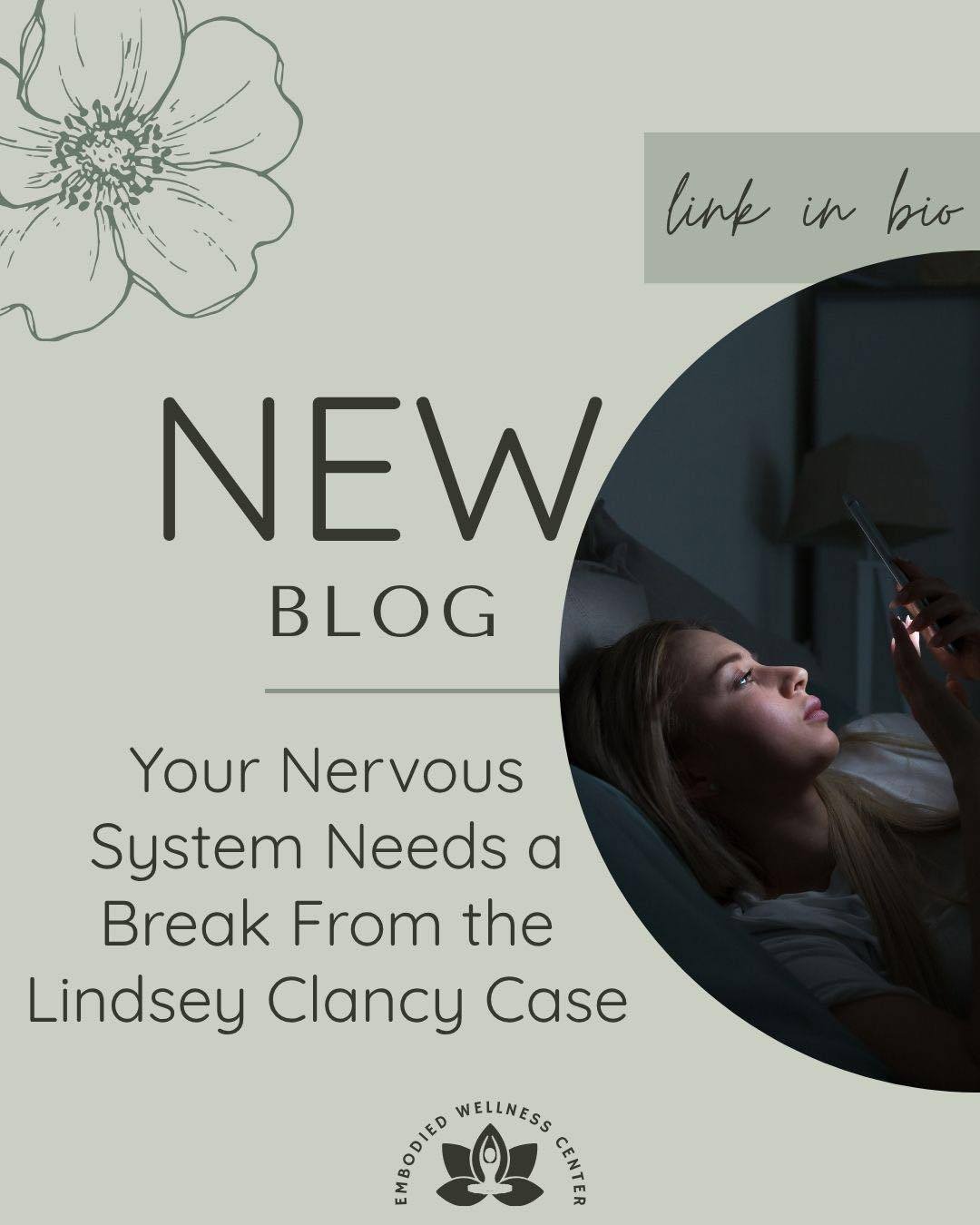Can’t stop following the Lindsey Clancy case? Learn how doomscrolling can affect your nervous system and how to take a mindful break from social media. Click the link in our bio to read the full post.
.
.
.
#doomscrolling #mentalhealth #socialmediaandmentalhealth #nervoussystemregulation #nervoussystem #mindfulscrolling #digitalwellness #mentalhealthawareness #anxietysupport #stressmanagement #mindbodyconnection #somatictherapy #mindfulness #therapytips #chicagotherapist #embodiedwellnesscenter #chicagotherapist #chicago #mentalhealth #mentalhealthmatters #chicagogram #therapist #anxiety #therapistsofinstagram #chicagowellness #holistictherapist #mentalhealththerapist #therapistsofig