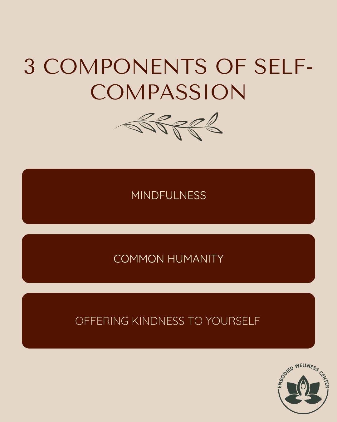 Self-compassion is more than saying something nice to yourself. It includes three important practices:
1. Mindfulness: Noticing your pain without ignoring it or becoming consumed by it
2. Common humanity: Remembering that struggling and making mistakes are part of being human
3. Self-kindness: Responding to yourself with care instead of criticism
For more on self-compassion and how to improve your ability to be kind to yourself, read our latest blog post, How to Practice Self-Compassion When You're Struggling by clicking the link in our bio.
